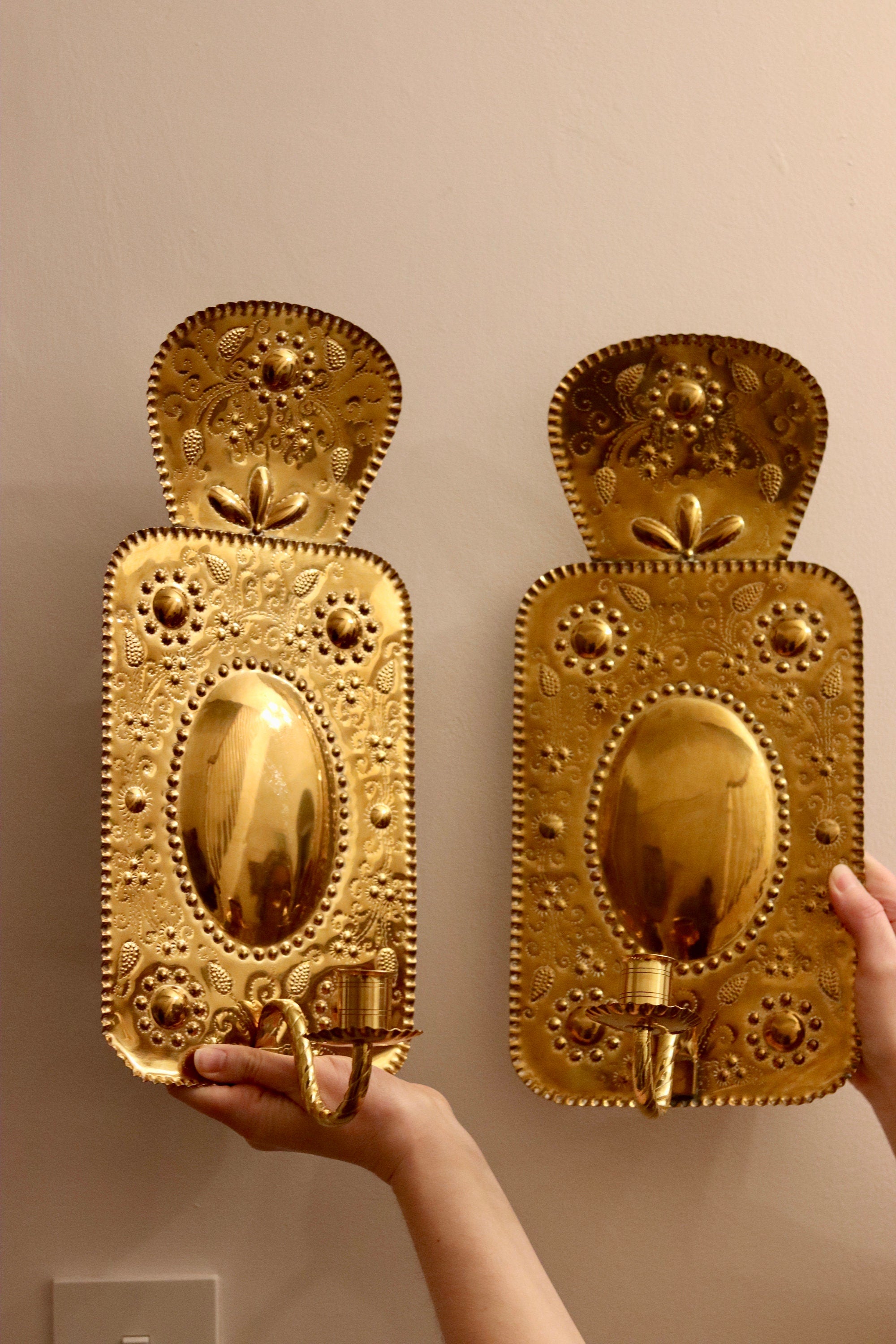 Pair of Antique  Swedish Brass Sconces C 1800