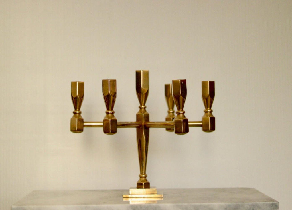 Swedish Vintage Brass Seven Arm Candelabra By Gusum