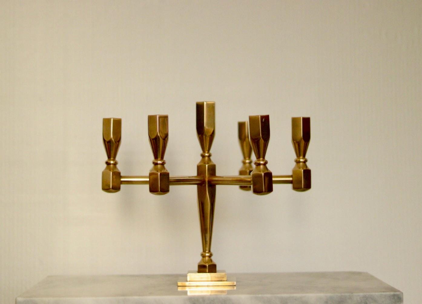 Swedish Vintage Brass Seven Arm Candelabra By Gusum
