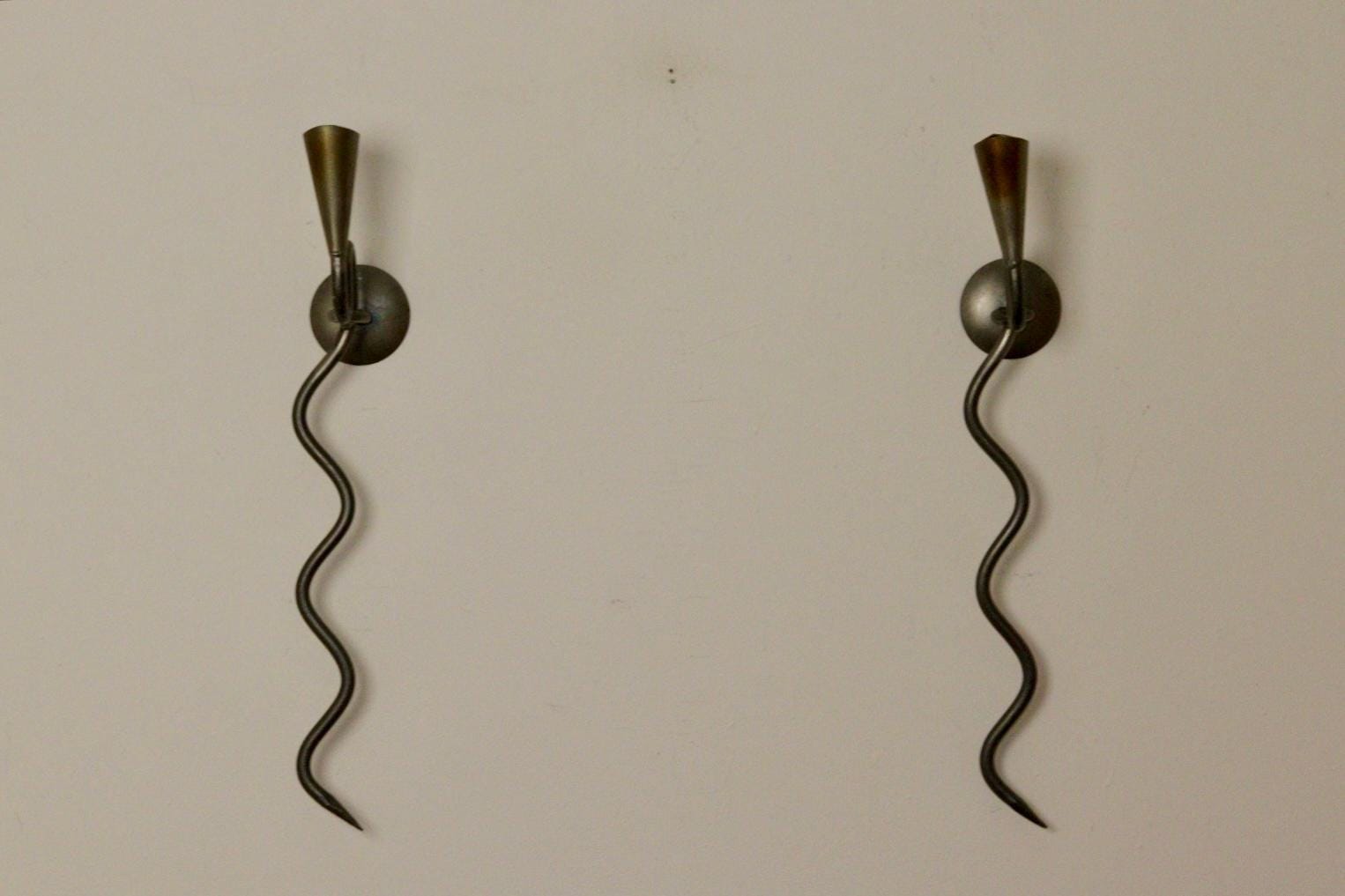 Pair of Mid-Century-Swedish Sconces with Gun Metal Silver Grey Coating