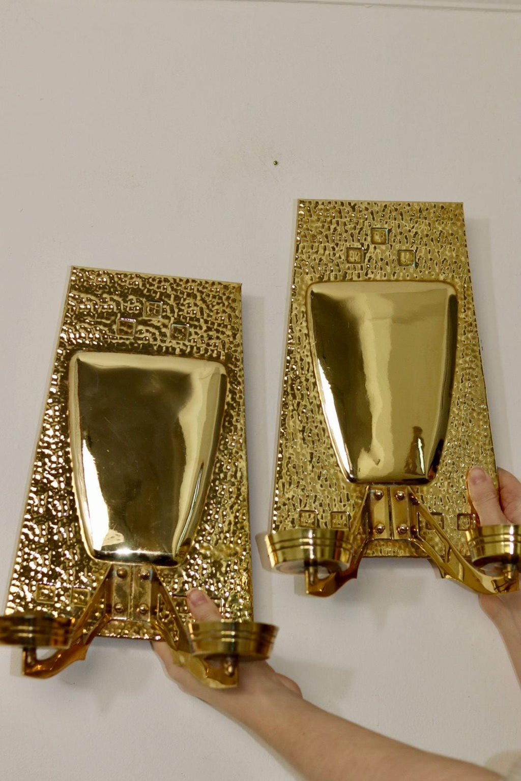Pair of Art Nouveau Brass Sconces, early 20th century.