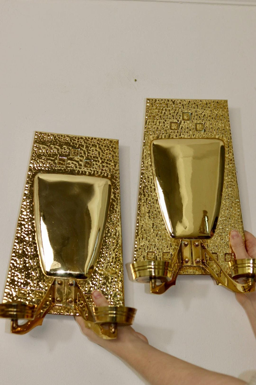 Pair of Art Nouveau Brass Sconces, early 20th century.