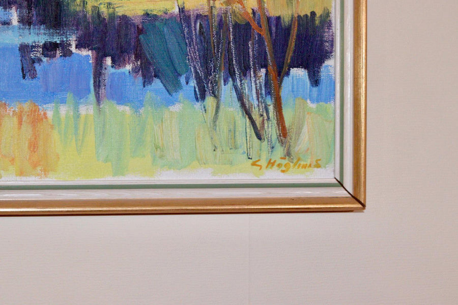 Mid-Century Original Swedish Oil on Canvas "By the Lake  " by Gustaf. Höglund