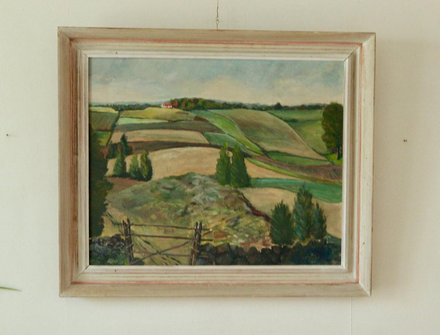 Mid-Century Original Swedish Oil on Panel " Rolling Landscape "
