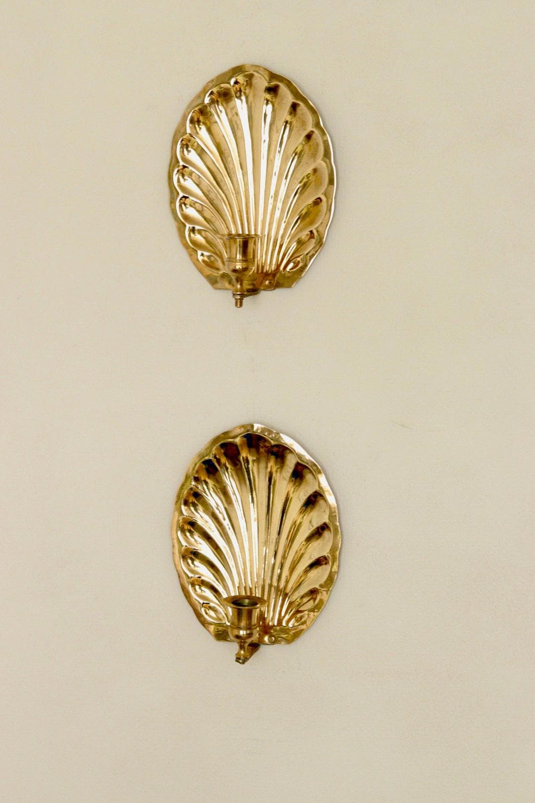 Pair of Vintage Brass Shell Scallop Sconces