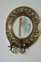 Pair of Antique Swedish Brass Sconces with Mirror