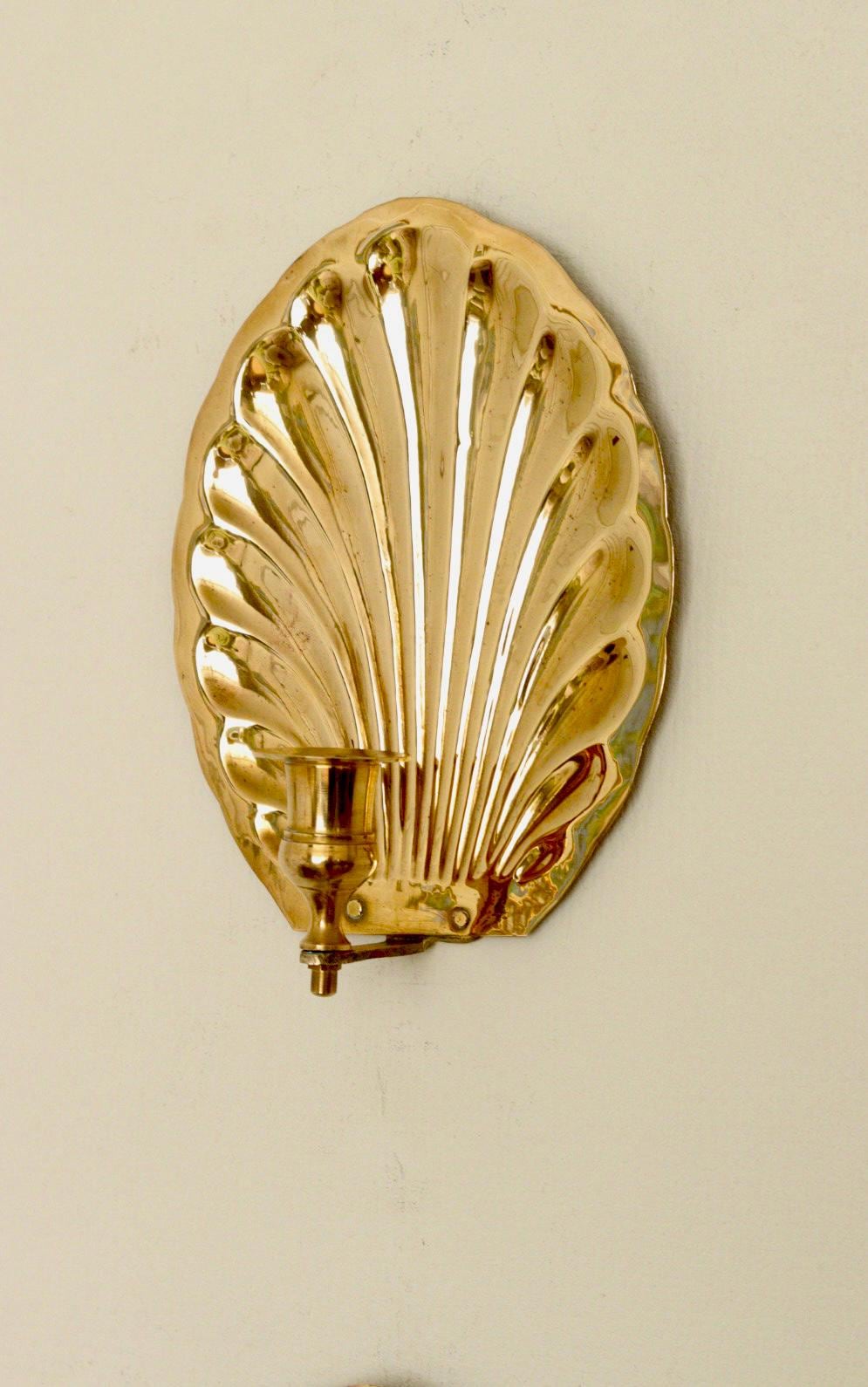 Pair of Vintage Brass Shell Scallop Sconces