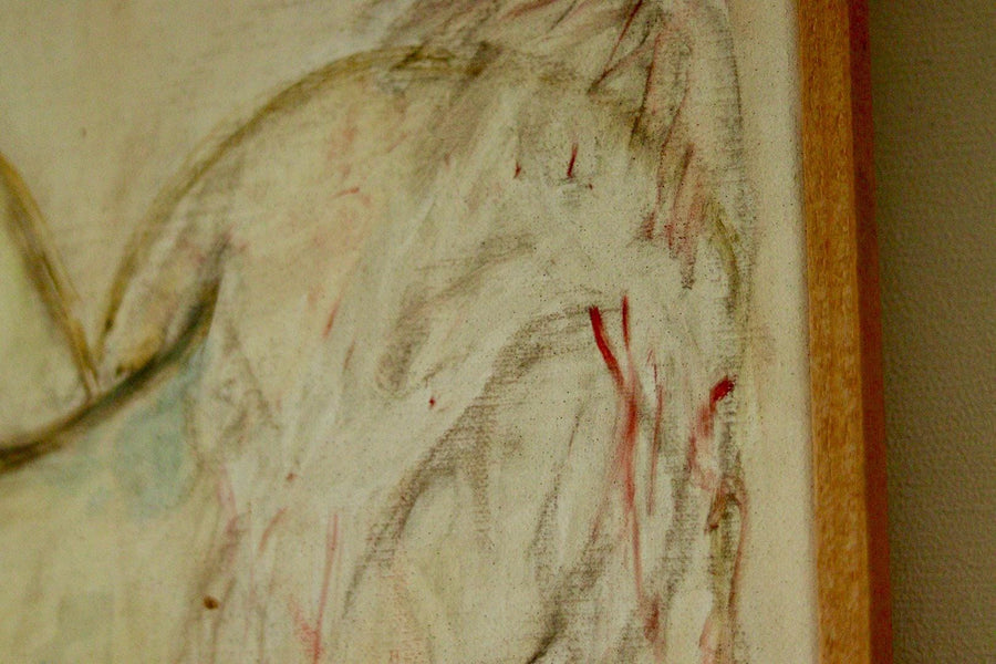 Mid-Century Original Swedish Oil on Canvas "Two People"