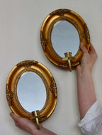 Pair of Vintage Swedish Gilded Wooden Sconces with Mirror
