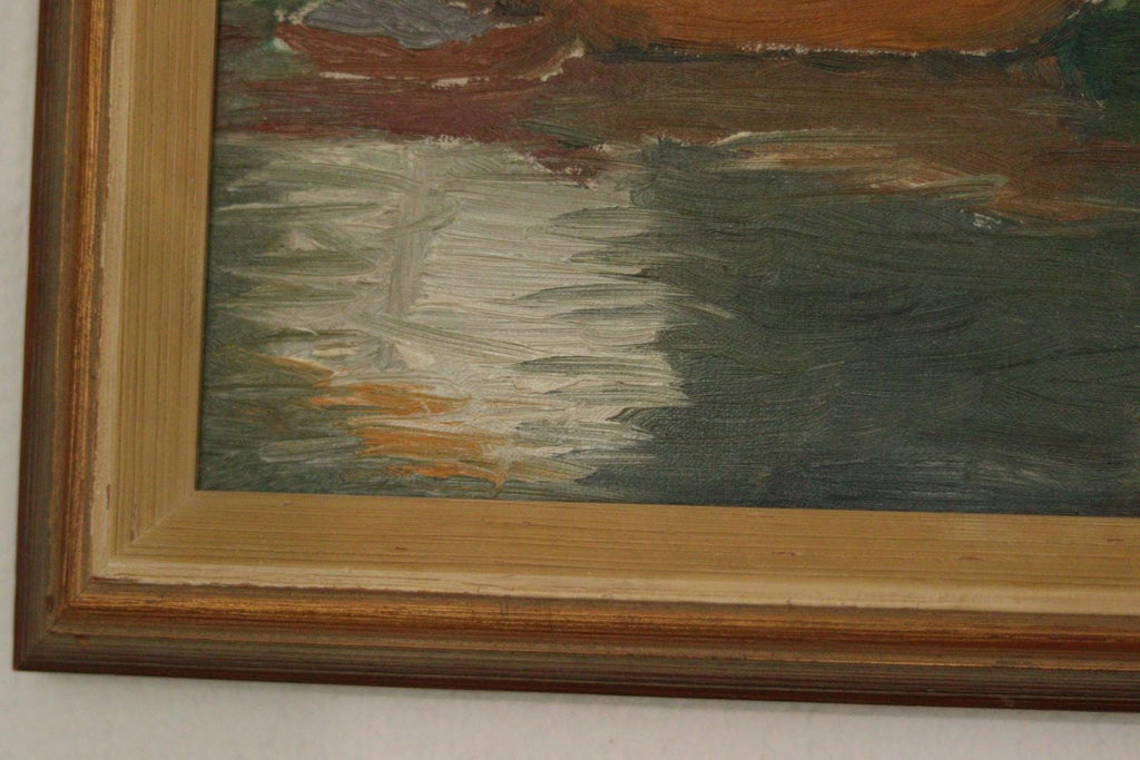 Original  European Oil on Canvas — House by the Lake
