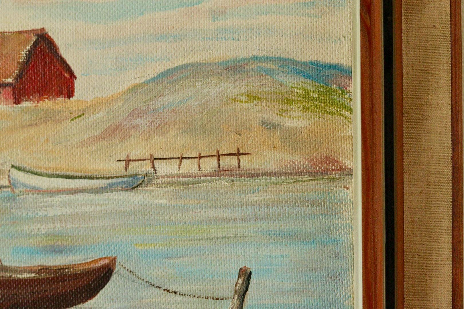 Vintage Panel Painting – “Boat and House Motif”
