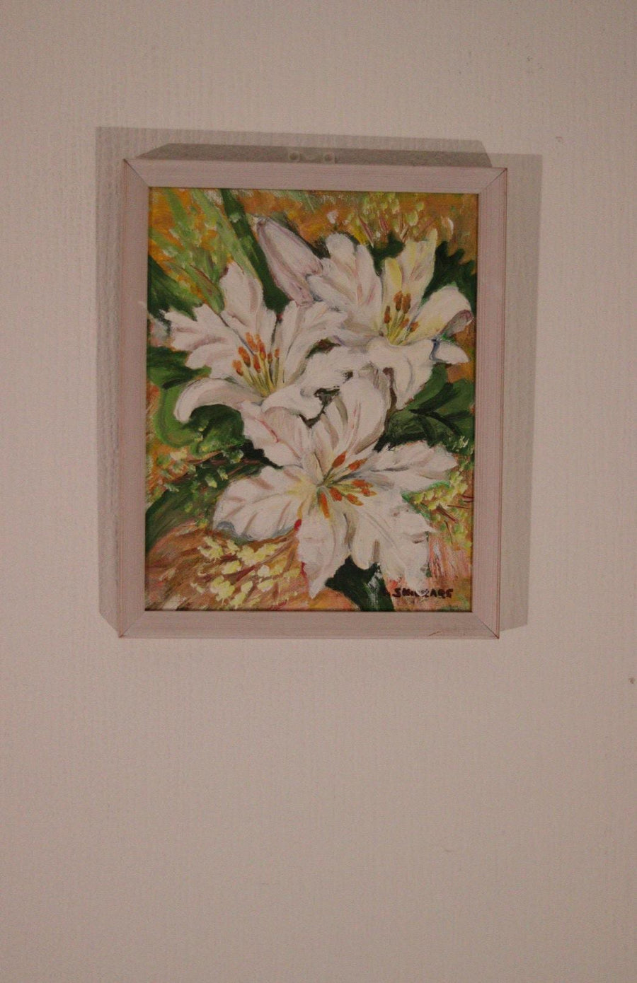 Original Mid-Century Swedish Oil On Panel – White Lilies