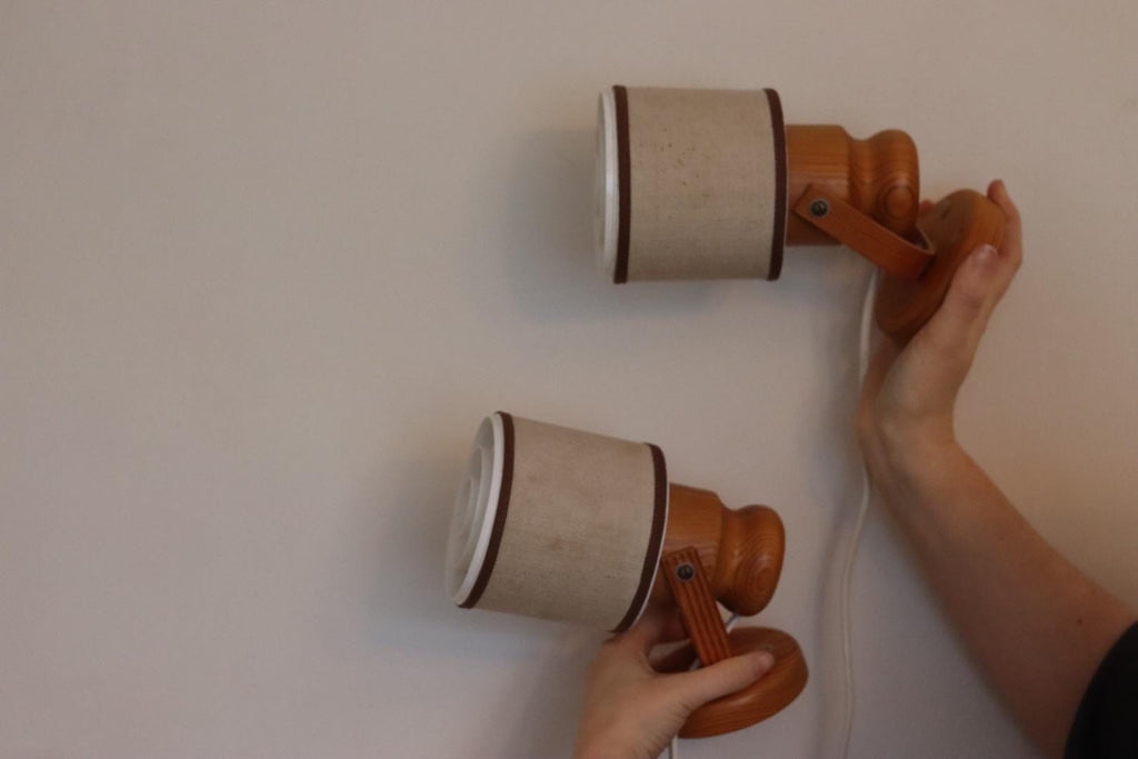 Pair of Vintage Wall Lamps by Elidus – Pine Wood Raster Bedside Lamps, 1970s