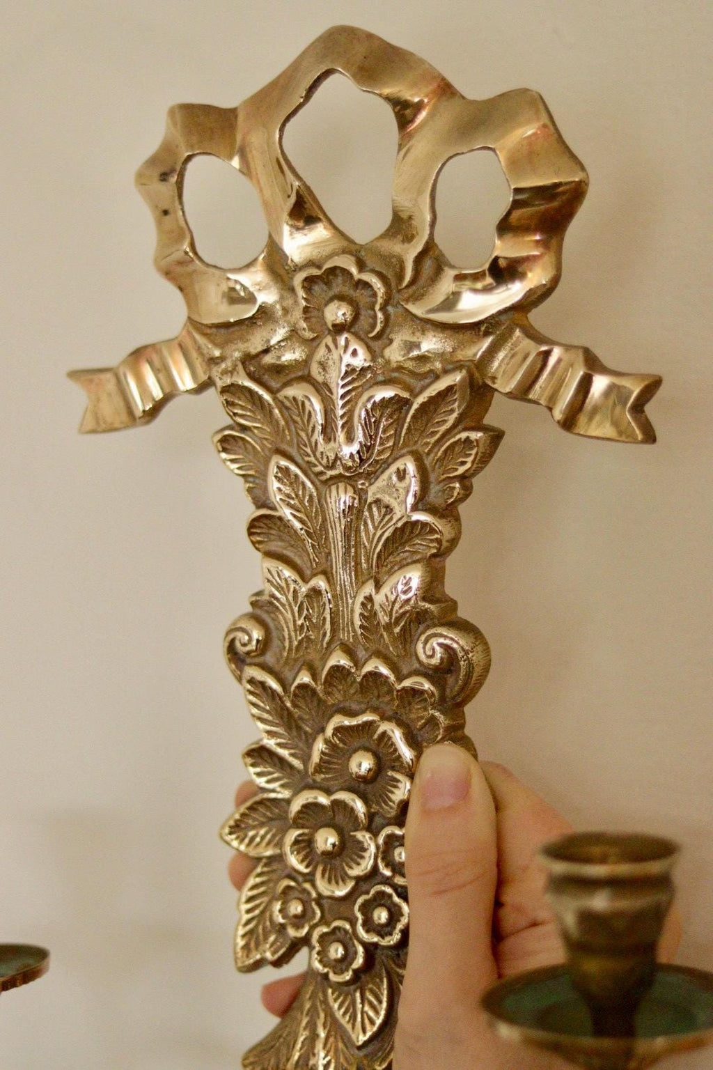 Pair Of Mid Century Italian Brass Bow Sconces