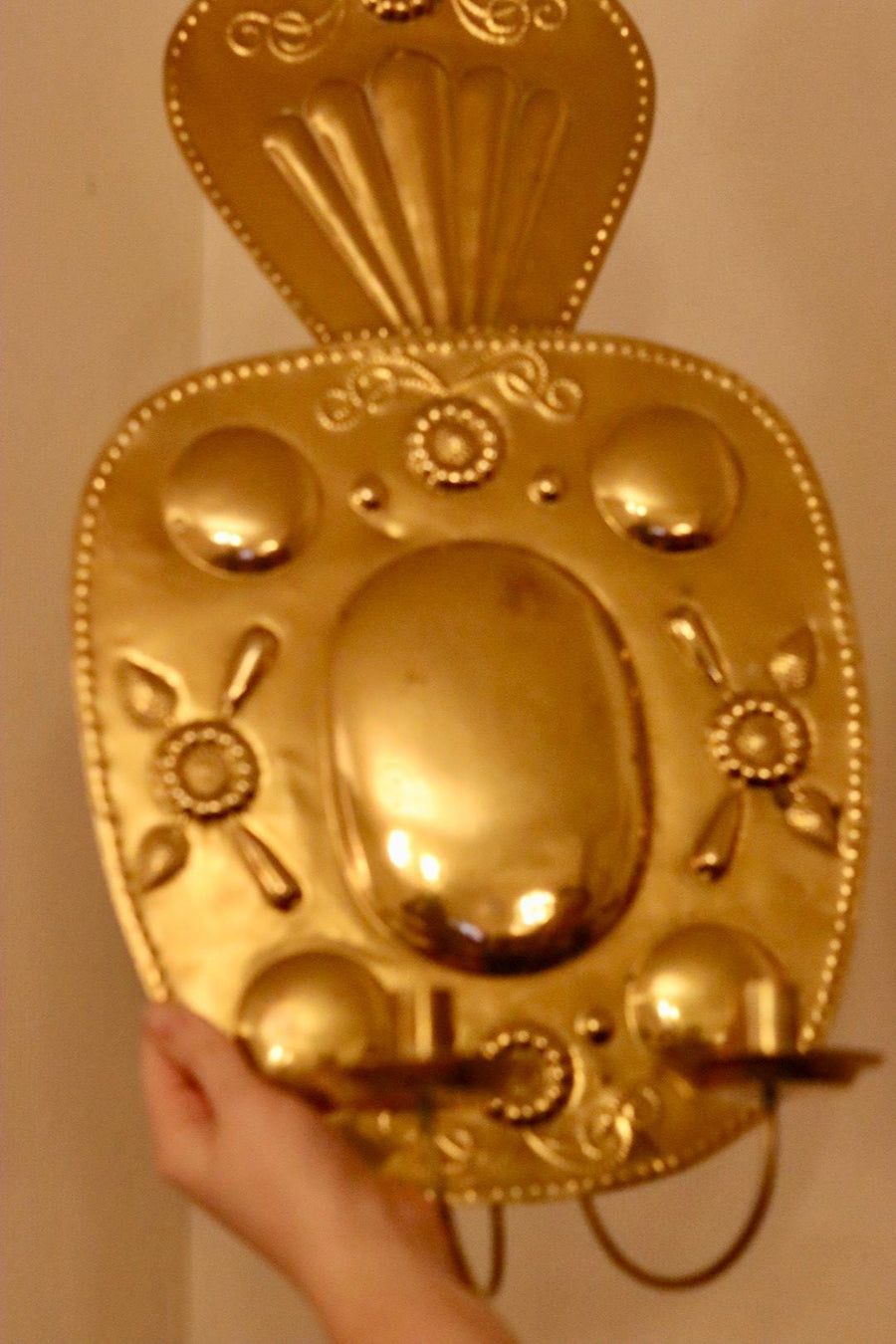 Baroque Style Large Mid-Century Brass Swedish Sconces