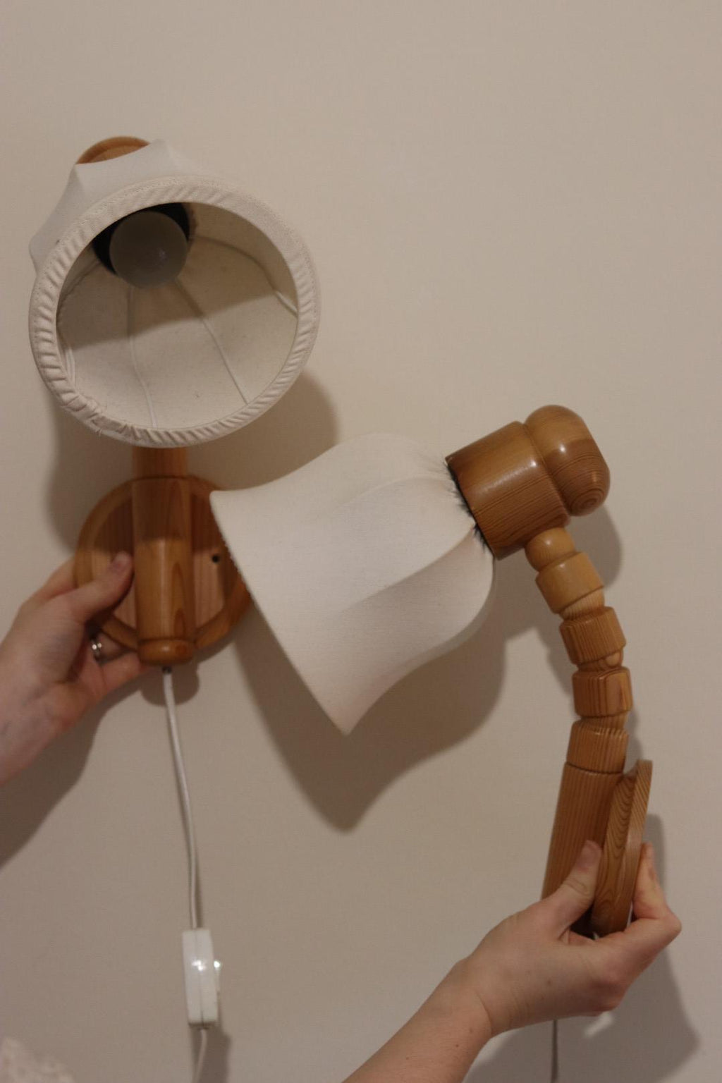 Pair of Vintage Wall Lamps by Solbackens Svarveri, Sweden, 1970s - Pine Wood