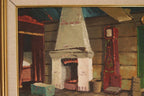 Original Mid-Century Swedish Oil On Canvas – Kitchen Fireplace