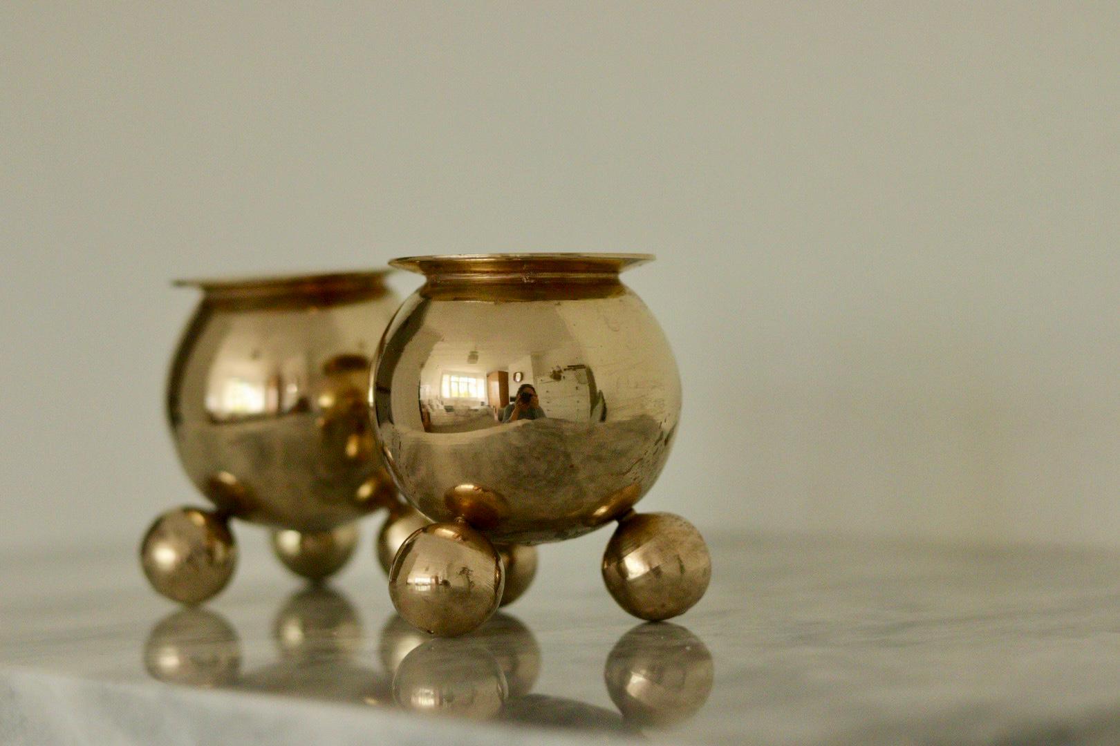 Pair of Mid-Century Swedish Brass Candle Holders