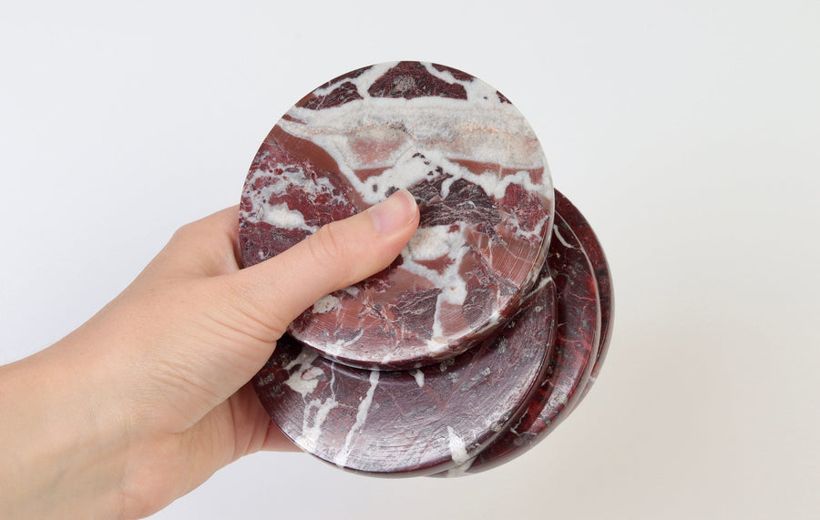 Set of 4 - Gabriella Red Round Marble Coasters