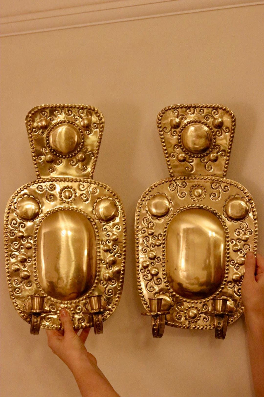 Large Mid-Century Swedish Brass Sconces