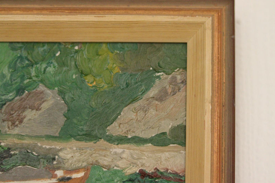 Original  European Oil on Canvas — House by the Lake