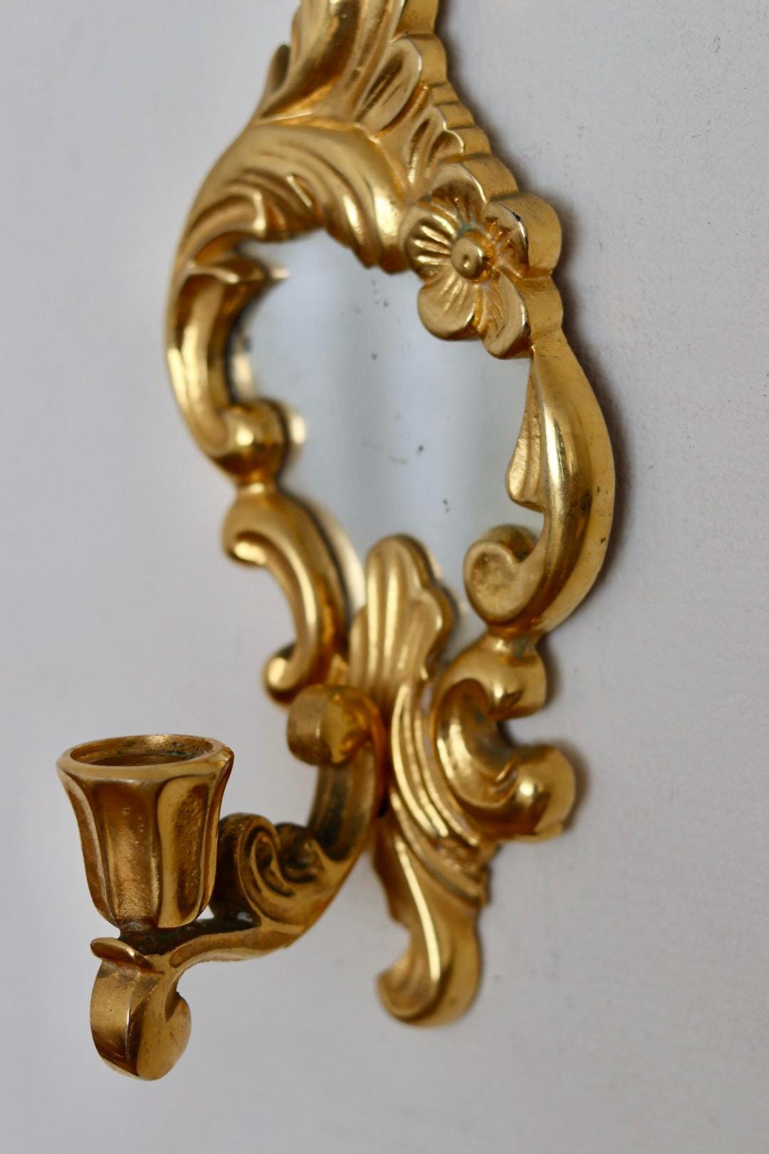 Pair of Vintage Brass Sconces with Mirror