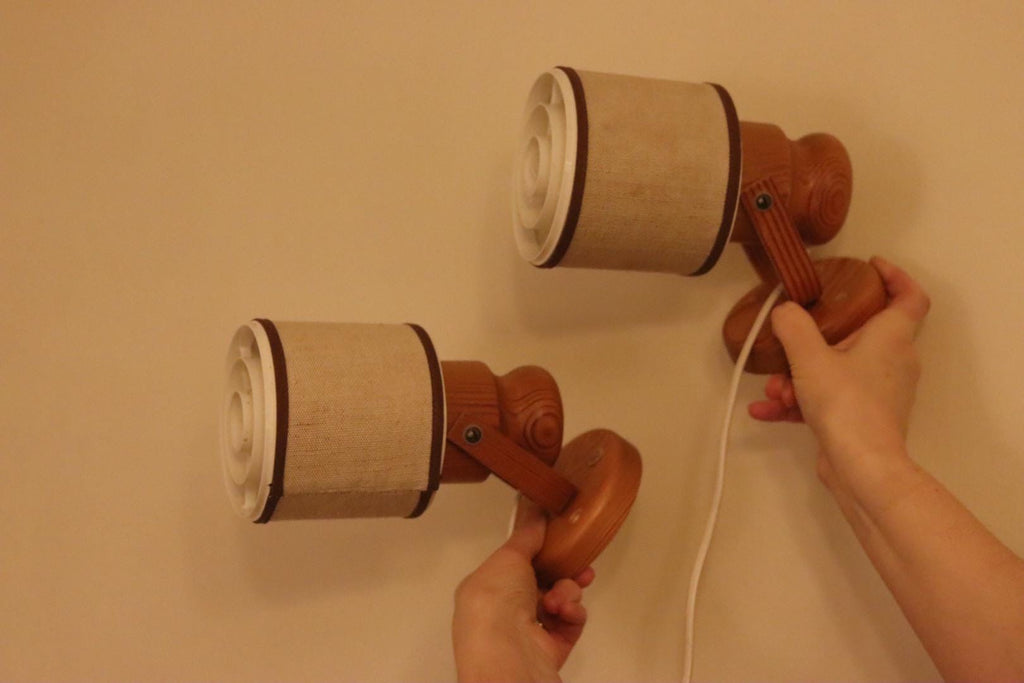 Pair of Vintage Wall Lamps by Elidus – Pine Wood Raster Bedside Lamps, 1970s