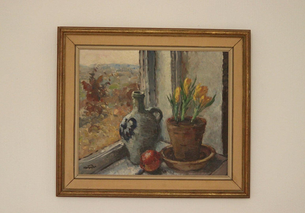 Original Swedish Oil On Canvas  “Still Life with Pot Plant”