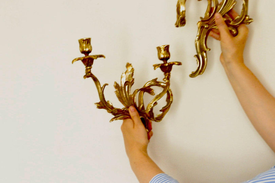 Pair of Brass Louis XV French Wall Sconces