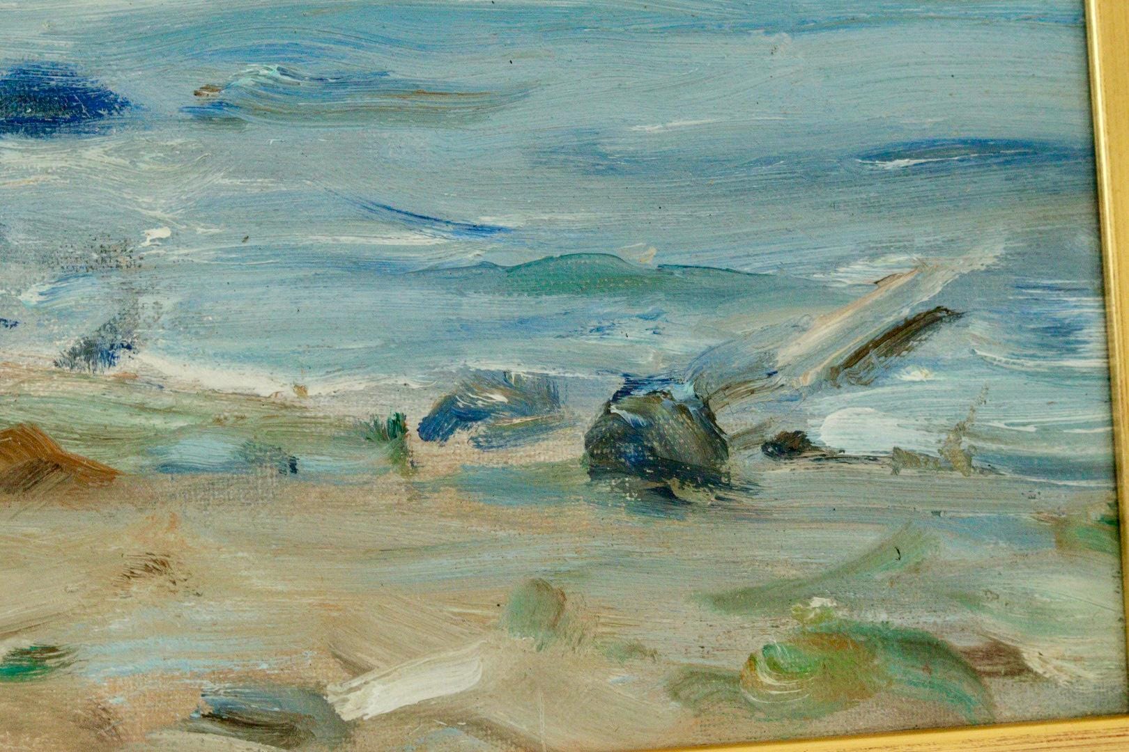 Vintage European Oil on Canvas – “Beach Scene”