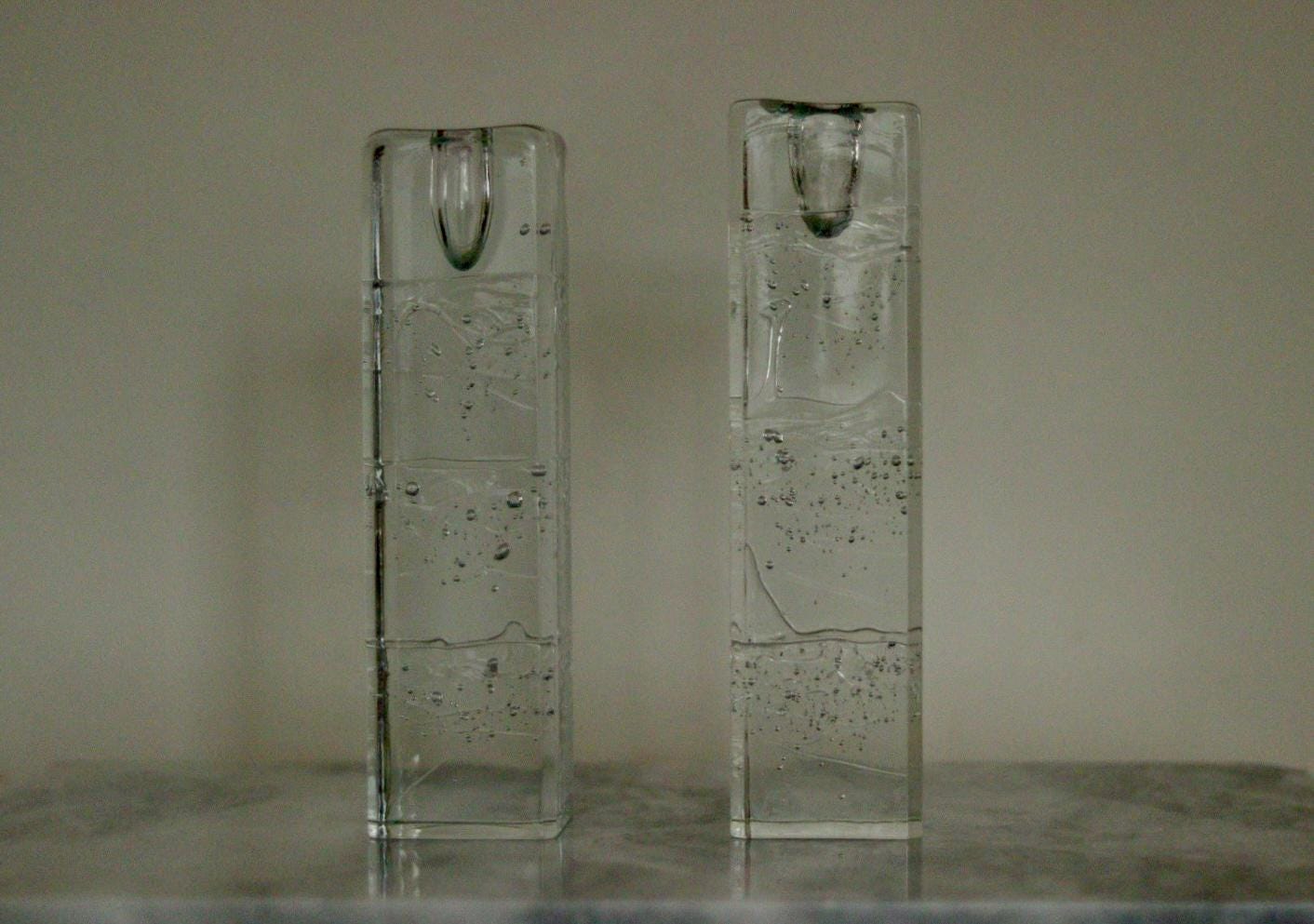 Pair Of Solid Glass Candlesticks "Arkipelago" From ittala Finland