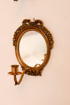 Pair of Swedish Brass Sconces with Mirror