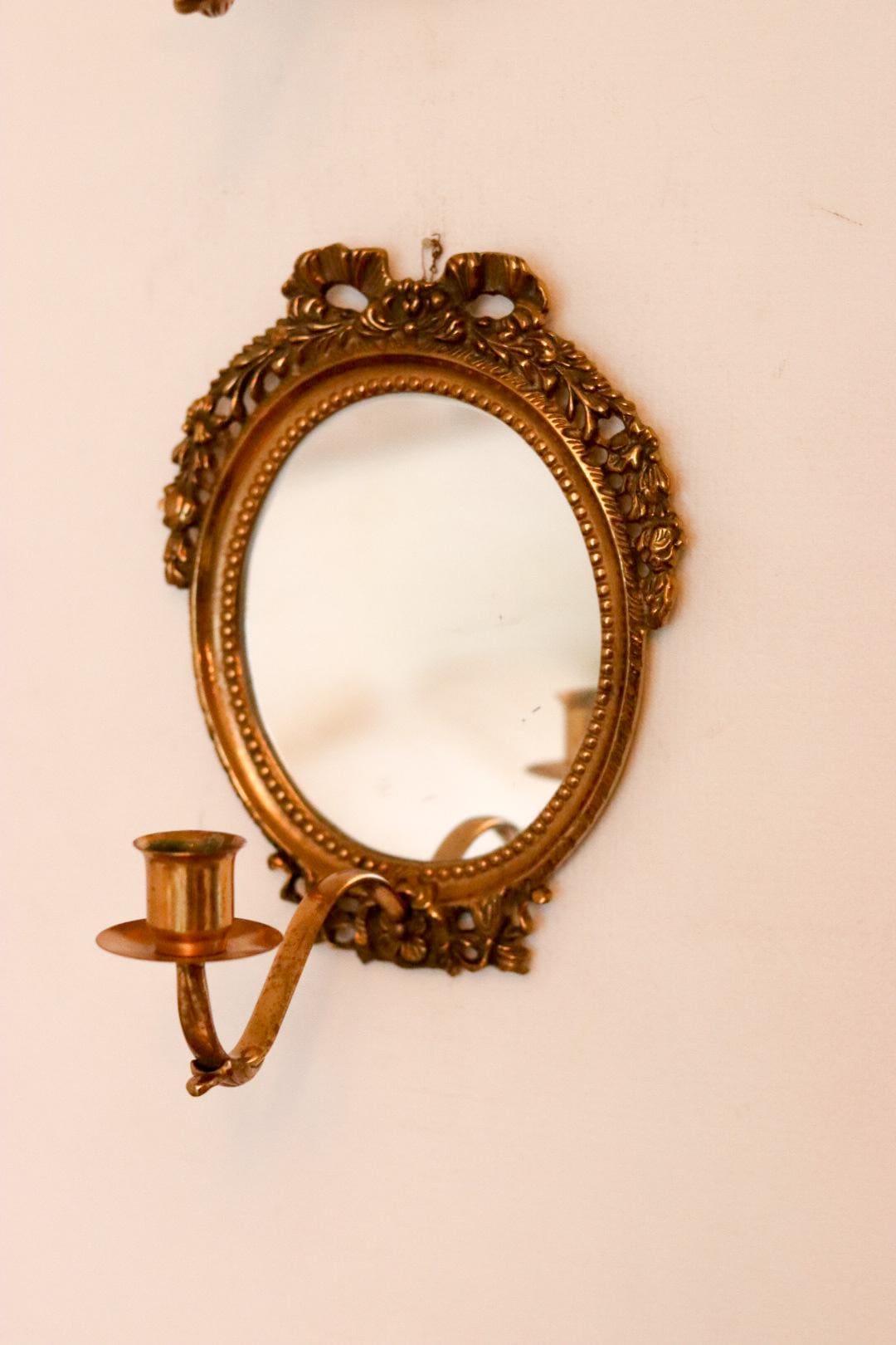 Pair of Swedish Brass Sconces with Mirror