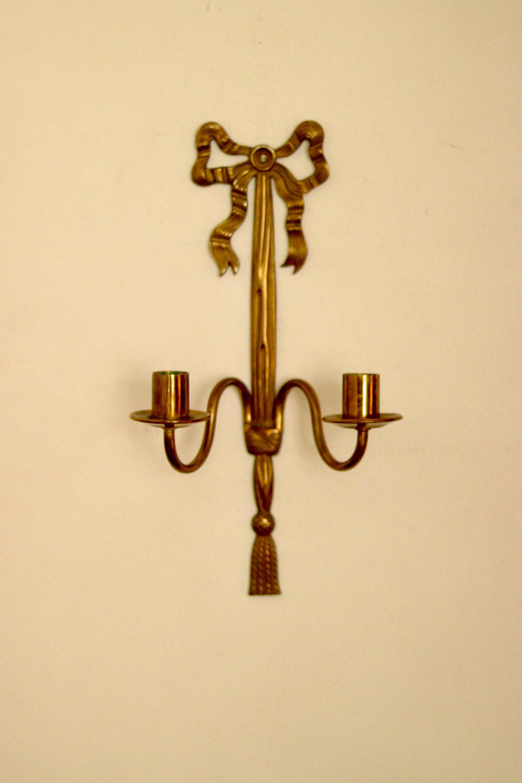 Pair of Vintage French Brass Double Arm Bow Sconces