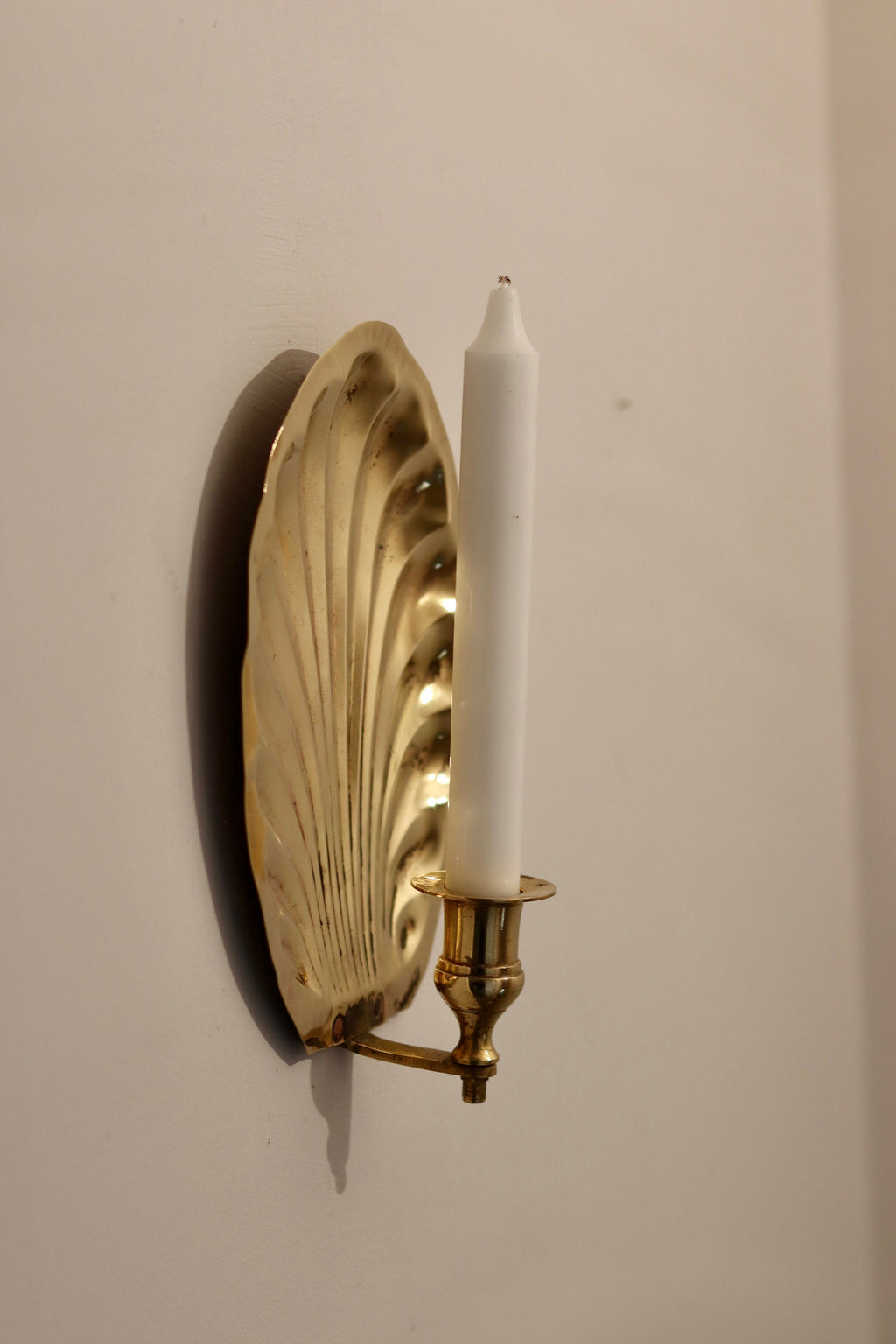 Pair of Vintage Brass Sconces with Scallop Detail
