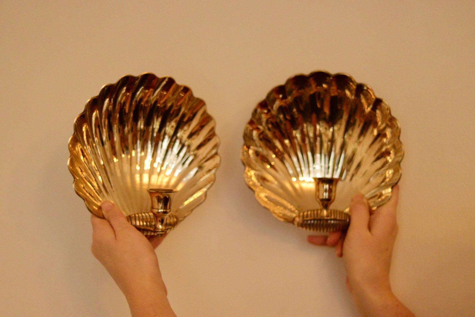 Pair of Mid-Century Brass Scallop Shell Sconces