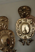 Pair of Large  Mid Century Swedish  Brass Baroque Sconces with double arm Design