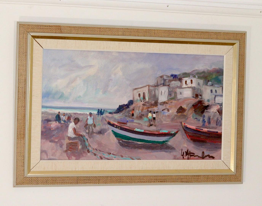 Mid-Century Original Swedish Oil on Canvas "Mediterranean"