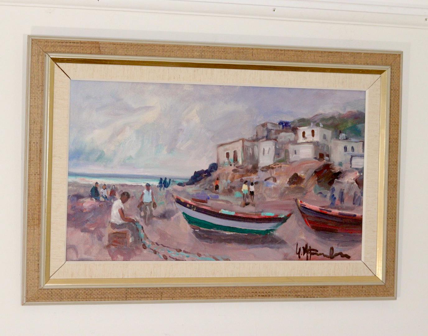 Mid-Century Original Swedish Oil on Canvas "Mediterranean"