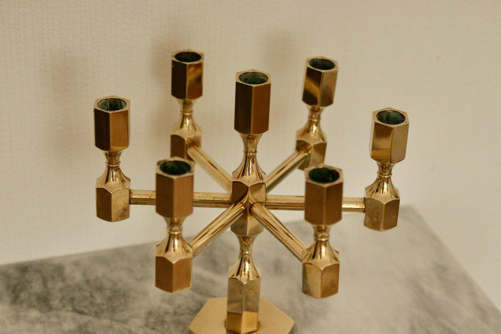 Vintage Seven -Arm Swedish Brass Candelabra by Gusum circa 1978