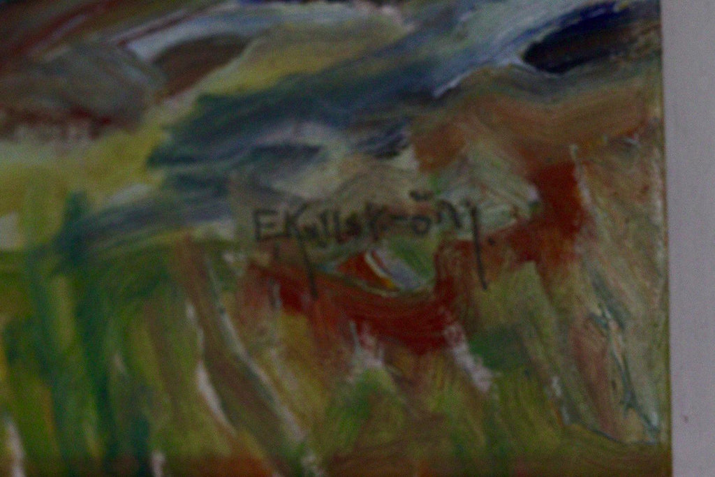 Mid-Century Original Swedish Oil on Panel "Landscape" Vintage & Framed