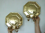 Pair of  Swedish Brass Octagonal Sconce with double arm Design