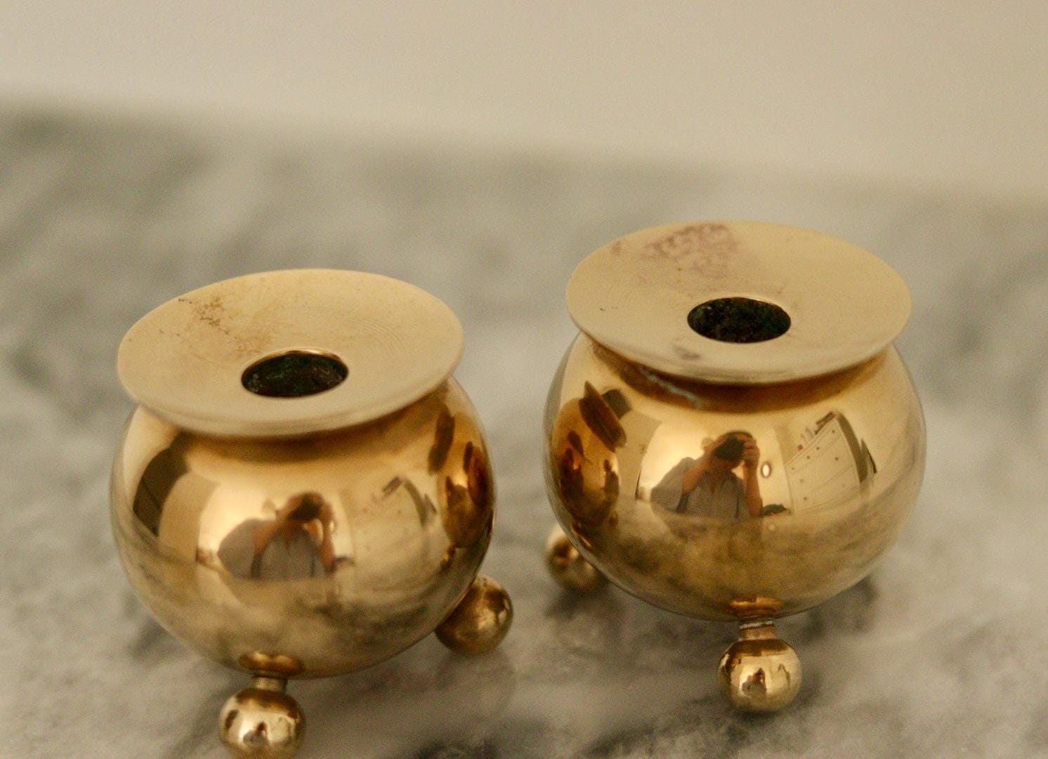 Pair of Mid-Century Swedish Brass Candle Holders