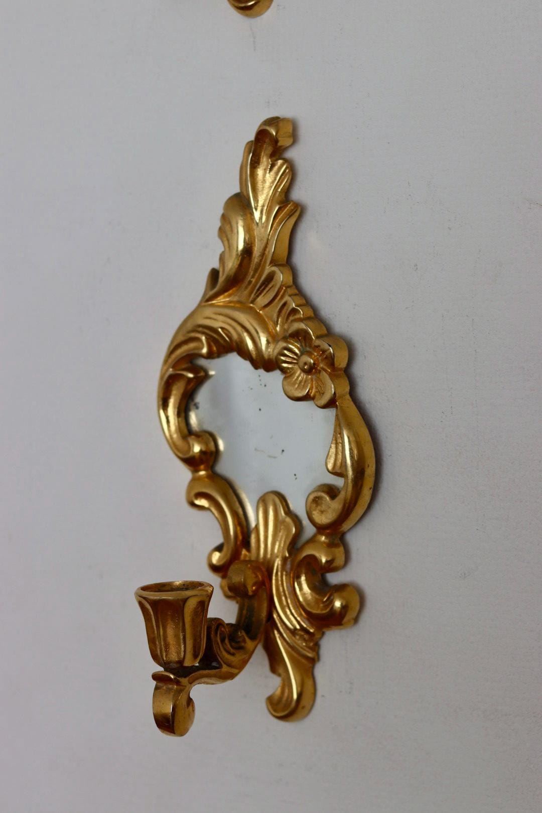 Pair of Vintage Brass Sconces with Mirror