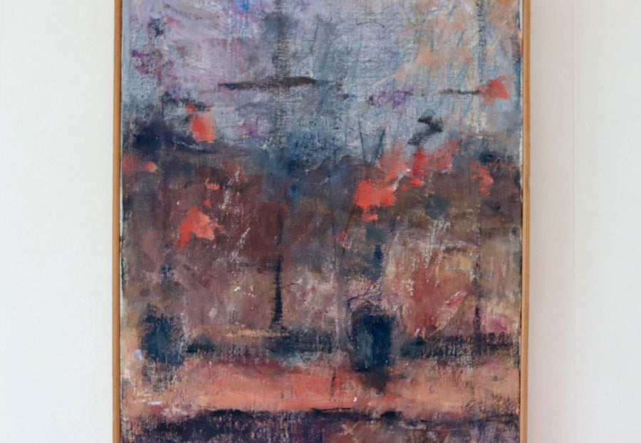 Mid-20th Century Original Abstract Oil on Canvas – Warm Tones