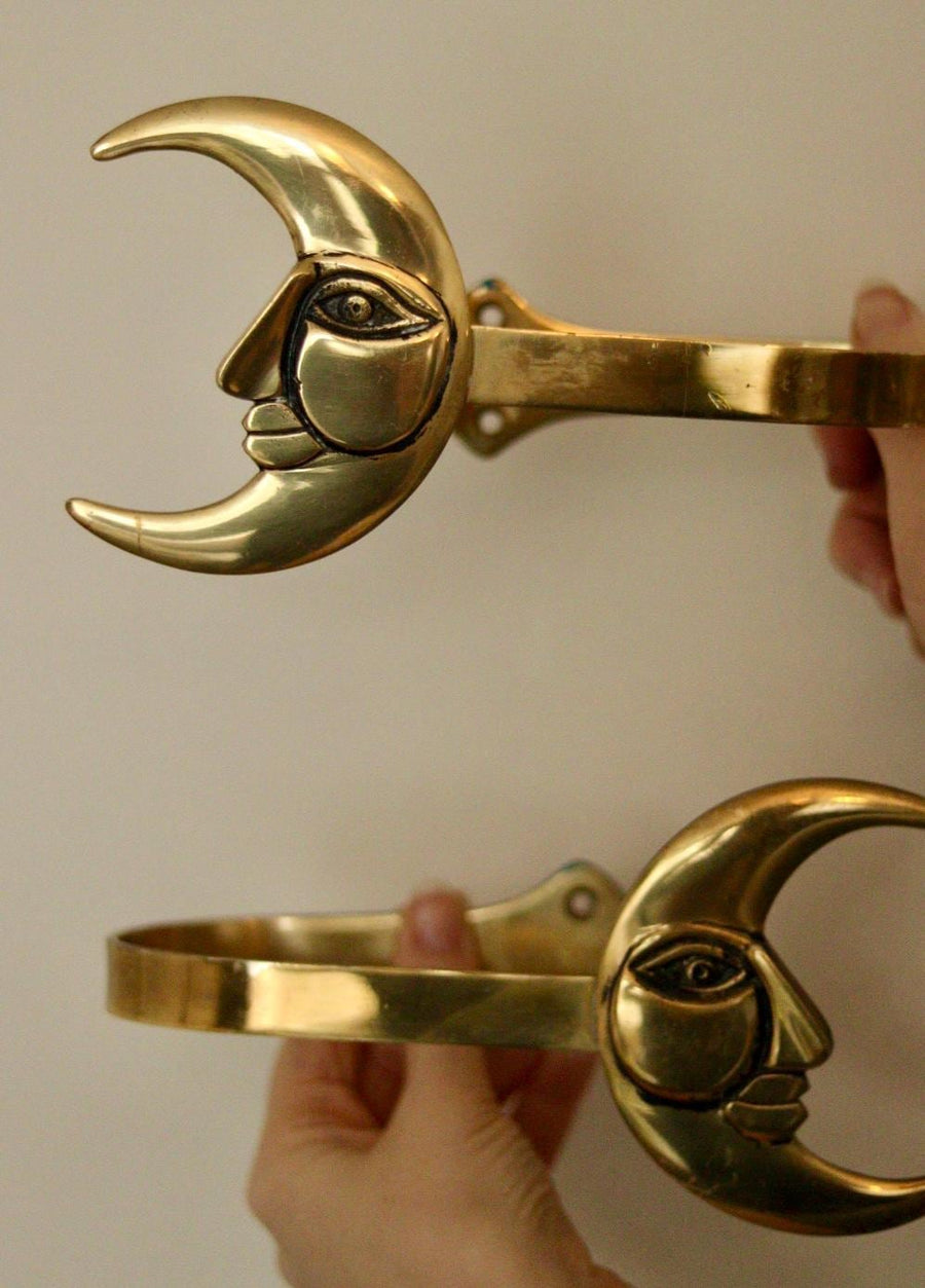 Pair of Brass Moon Curtain Tie-Backs