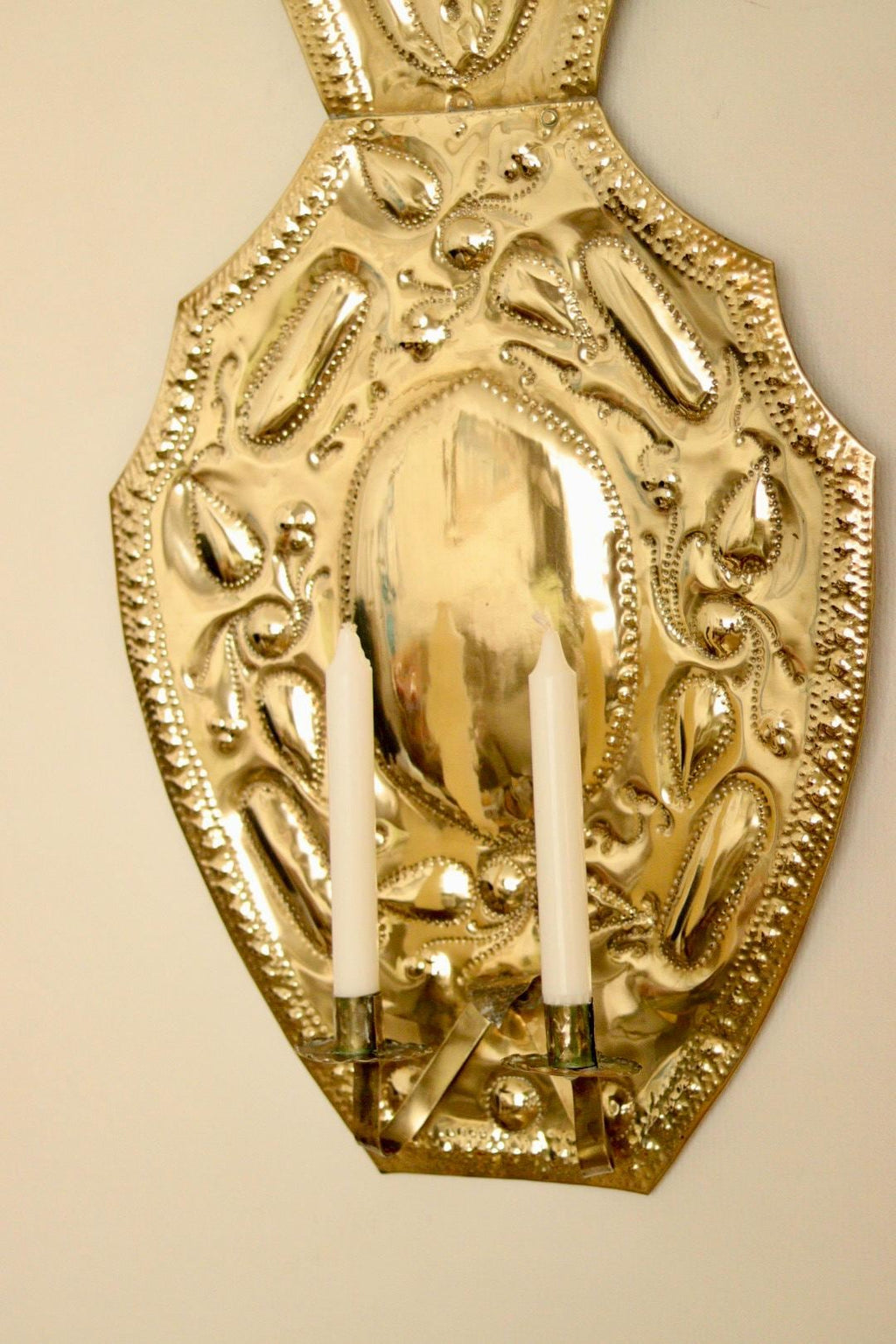 Pair Large baroque Style Mid Century Swedish Brass Sconces
