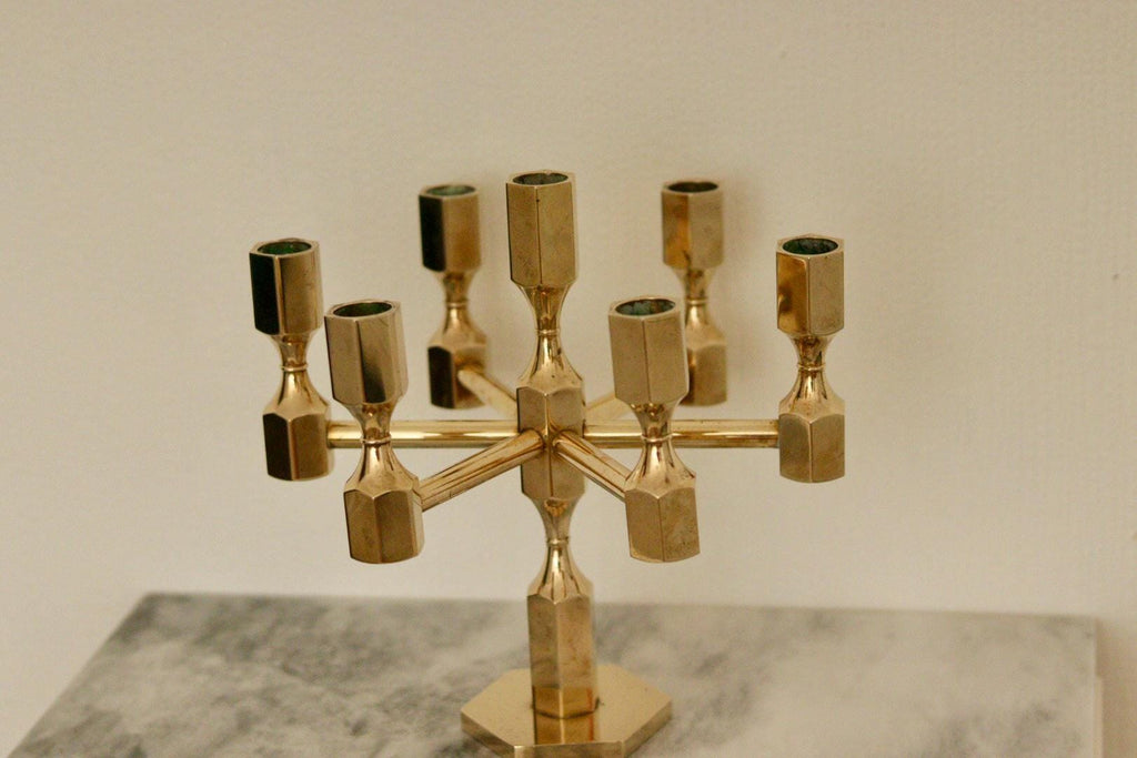 Vintage Seven -Arm Swedish Brass Candelabra by Gusum circa 1978