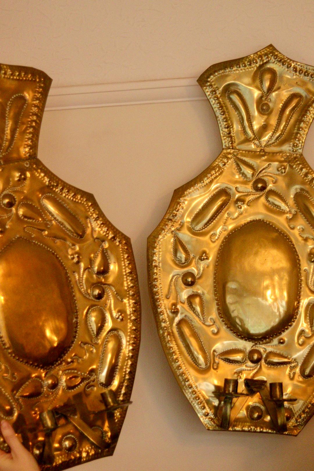 Baroque Style X-Large Mid-Century Brass Swedish Sconces