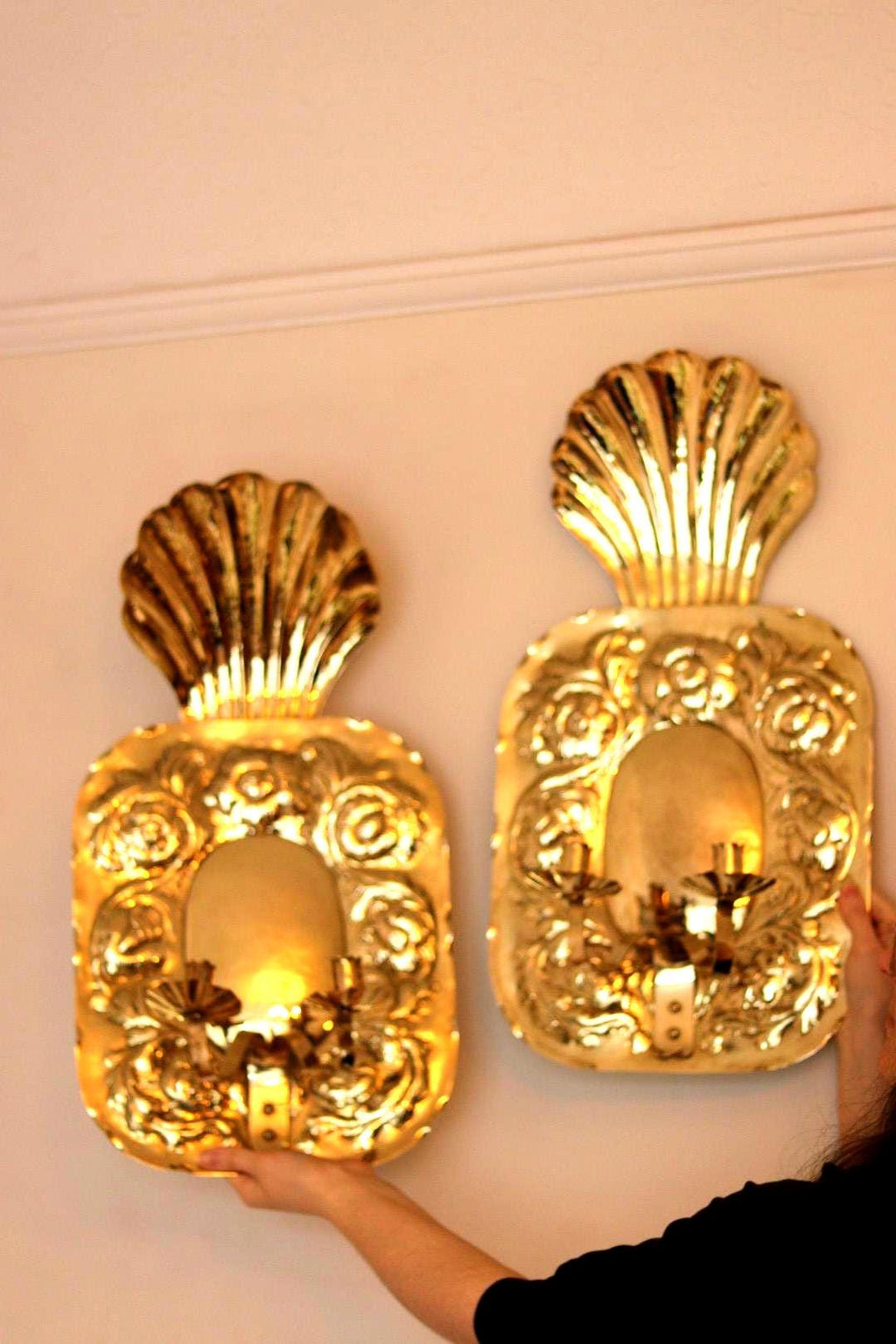 Large Mid-Century Swedish Brass Sconces